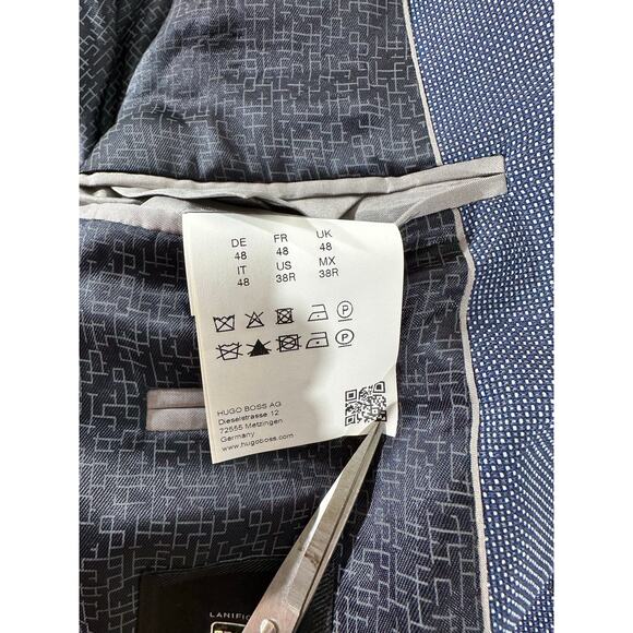 Boss Hugo Boss Mens Blazer Sport Coat Size 38 R Blue Tiny Geometric Viscose READ - Picture 6 of 13